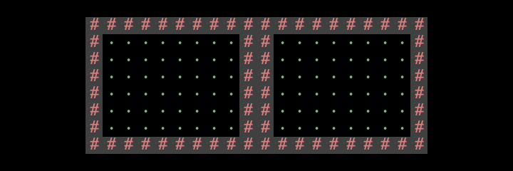 Two rooms separated by a double wall.